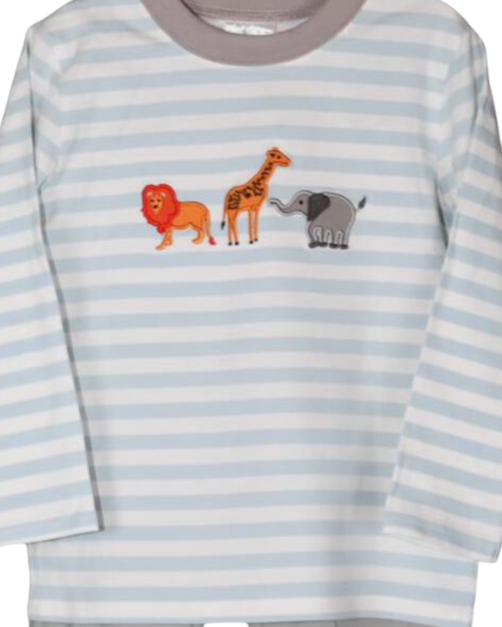 Zoo Applique Blue Stripe Boy Pant Set, That Store, Close up