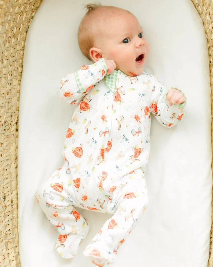 Barnyard Babies Celery Printed Zipper Boys Footie