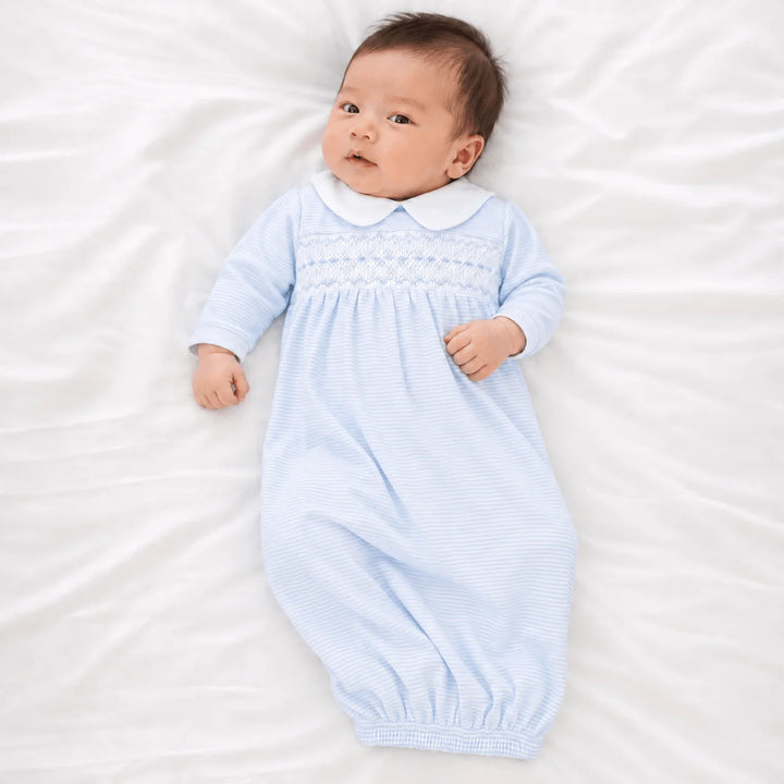 Benjamin Smocked Gown - Light Blue