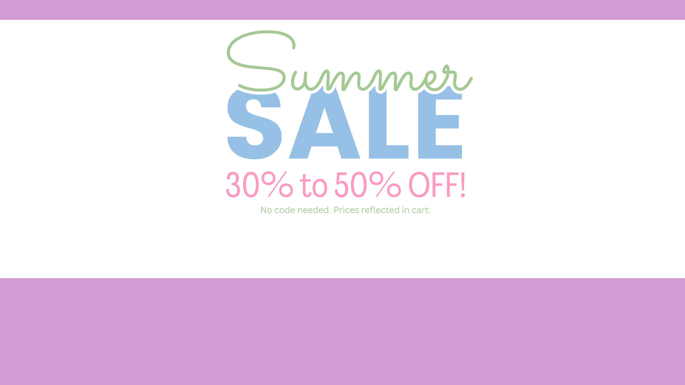 Summer sale banner with text on a white and purple background