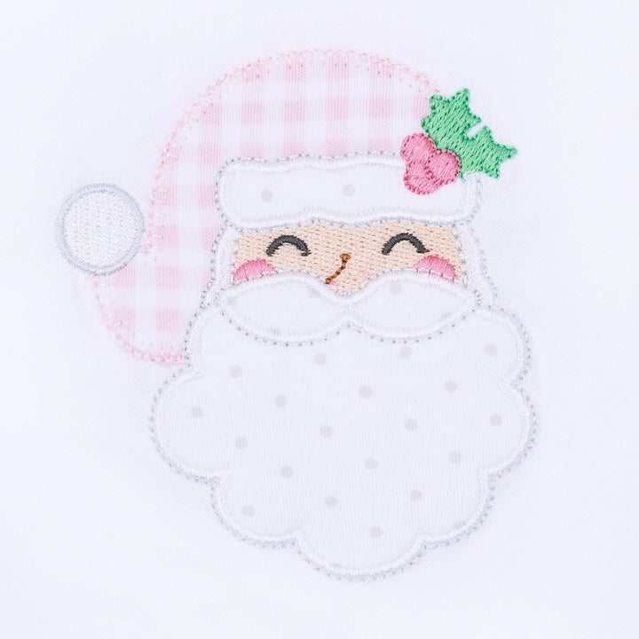 Sweet St Nick Applique Ruffle Zip Footie - Pink