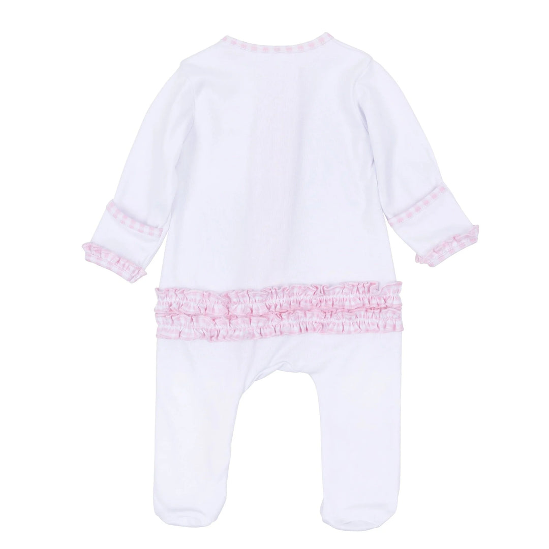 Sweet St Nick Applique Ruffle Zip Footie - Pink