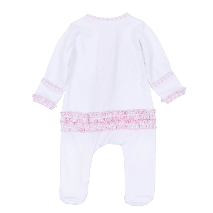 Sweet St Nick Applique Ruffle Zip Footie - Pink