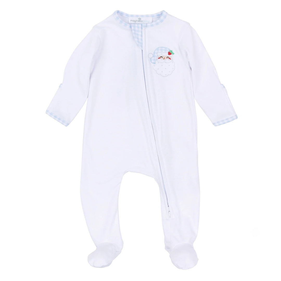 Sweet St Nick Applique Zip Footie - Light Blue
