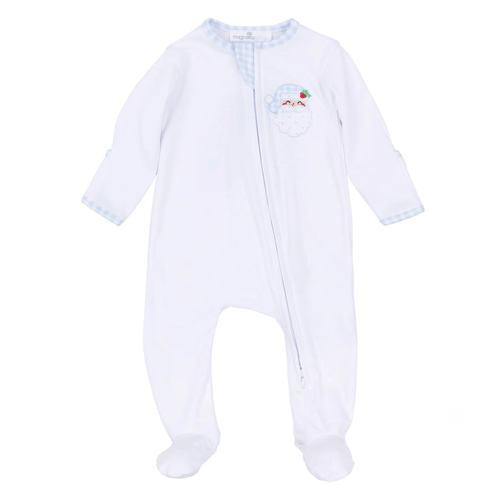 Sweet St Nick Applique Zip Footie - Light Blue