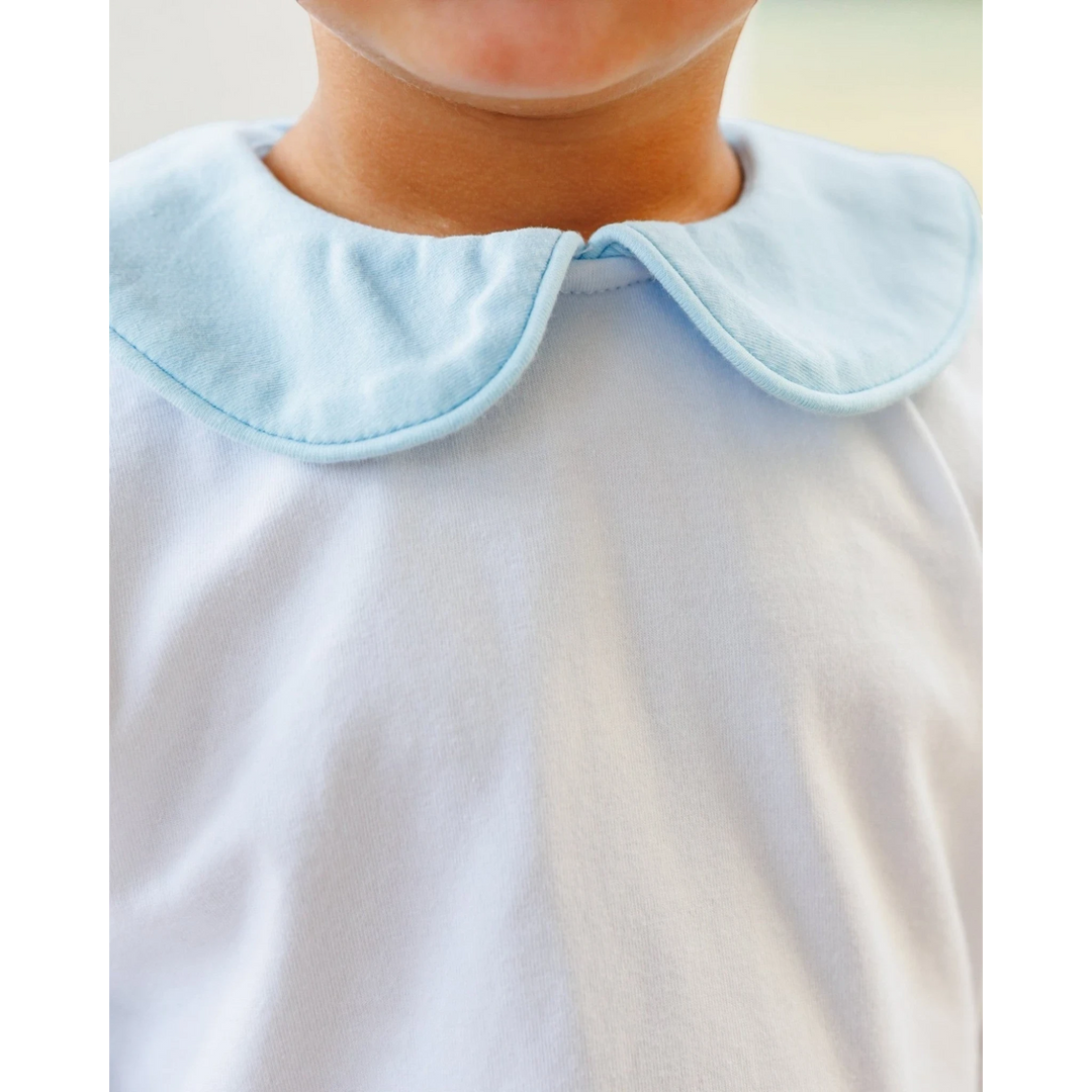 That Store Archie light blue cotton blend bloomer set featuring a classic rounded Peter Pan collar on a young boy