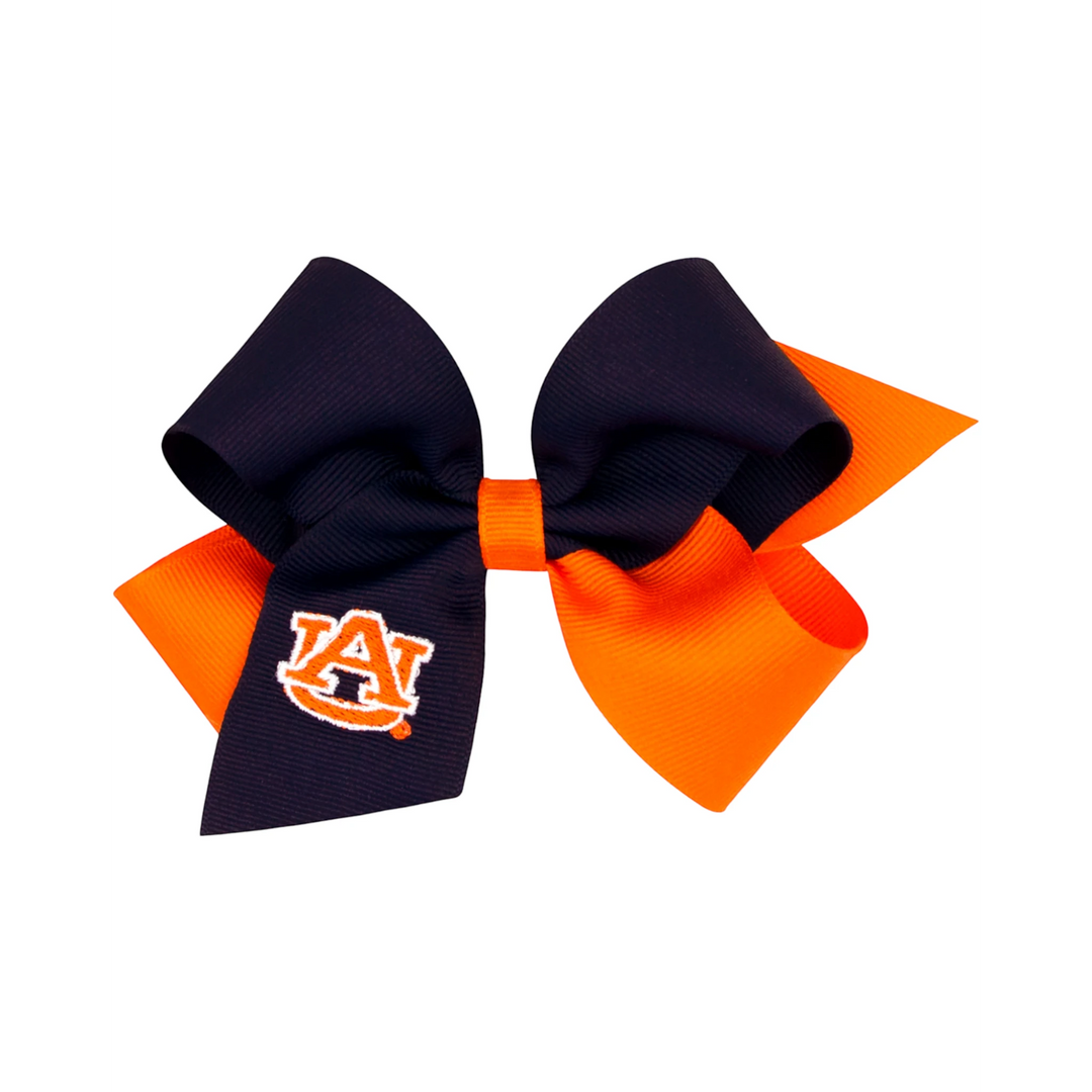 That Store Auburn collegiate hair bow in navy and orange grosgrain ribbon with embroidered team logo