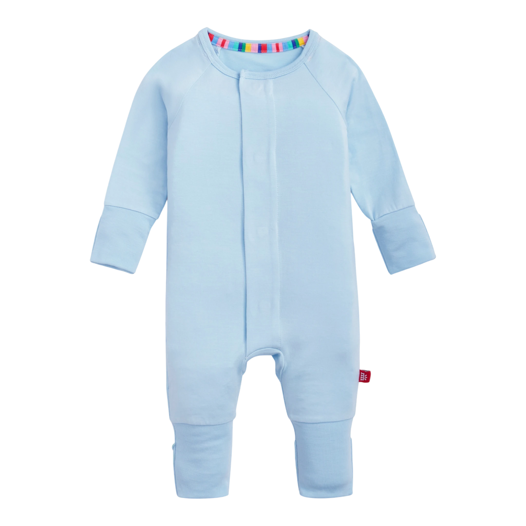 That Store baby blue modal convertible coverall with magnetic closures and foldover cuffs for easy dressing.
