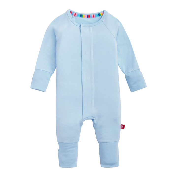 That Store baby blue modal convertible coverall with magnetic closures and foldover cuffs for easy dressing.