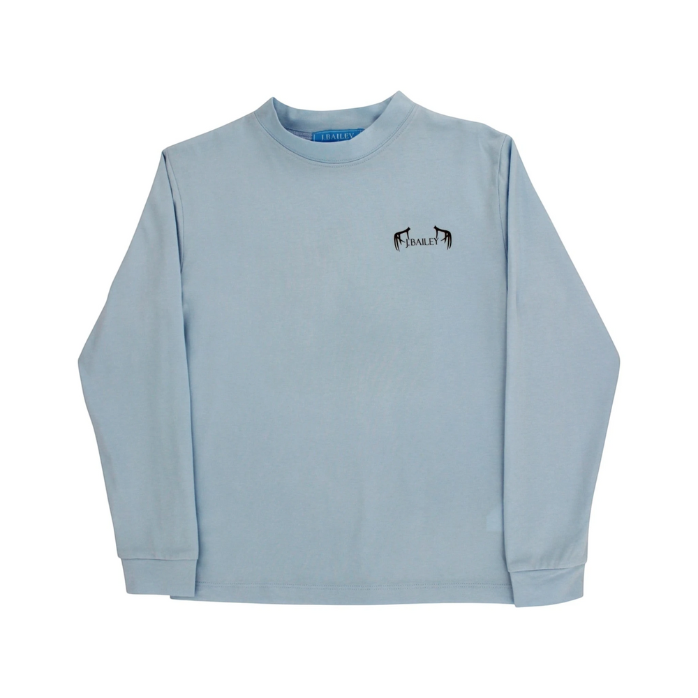 That Store long sleeve bayberry blue cotton tee for boys featuring a small J. Bailey logo on the chest