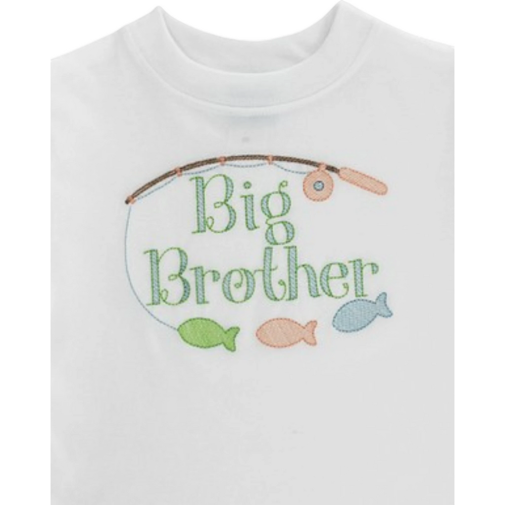 That Store white cotton boys t-shirt featuring Big Brother embroidery with a fishing rod and fish design