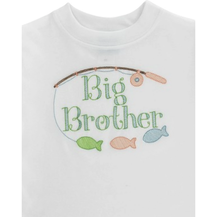That Store white cotton boys t-shirt featuring Big Brother embroidery with a fishing rod and fish design