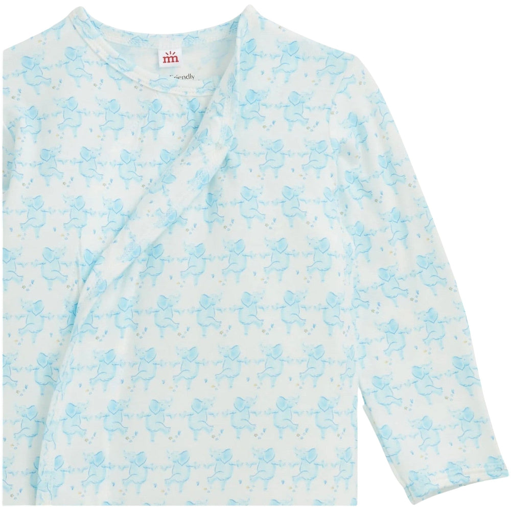 That Store blue elephant print modal baby gown with magnetic closure and long sleeves for newborns