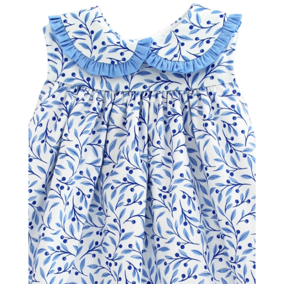 That Store Summer Breeze floral float dress in blue and white cotton with a ruffled Peter Pan collar