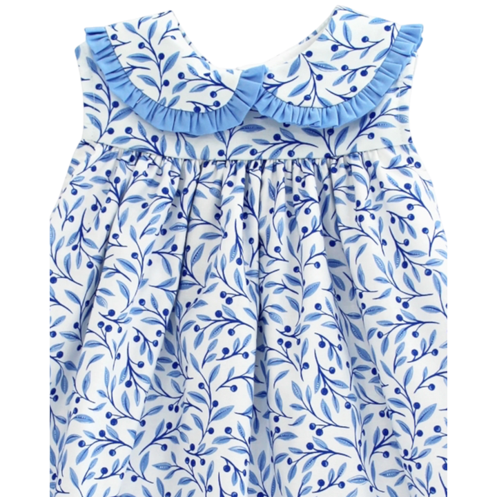 That Store Summer Breeze floral float dress in blue and white cotton with a ruffled Peter Pan collar