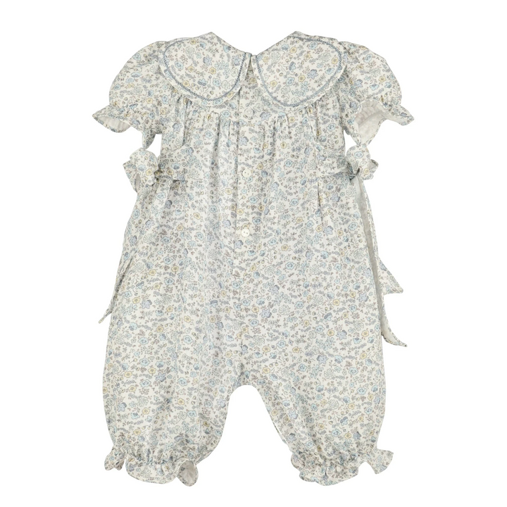 That Store blue floral longall for girls featuring a petal-inspired collar and ruffled puff sleeves.