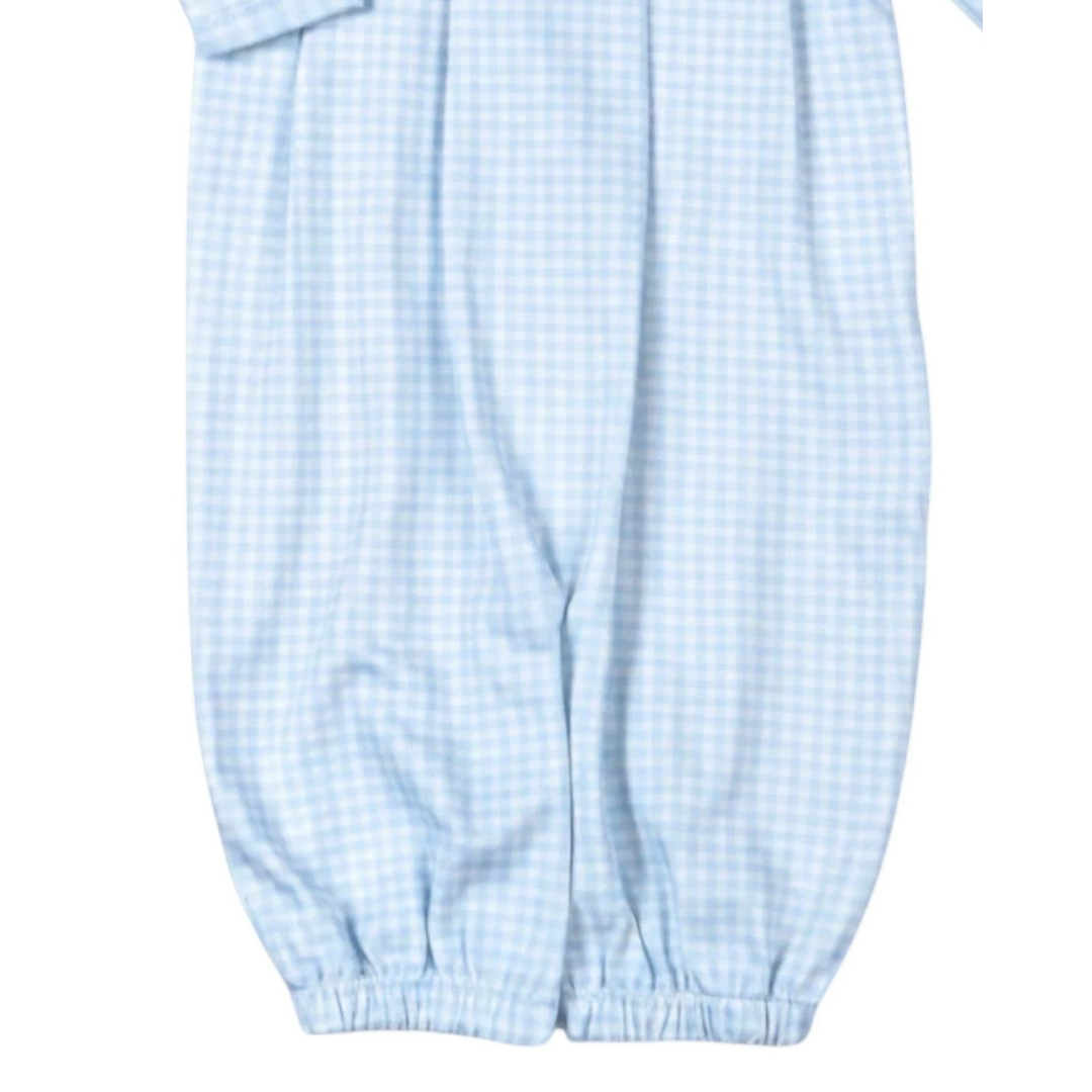 That Store blue gingham Pima cotton converter with hand-smocked details for infants