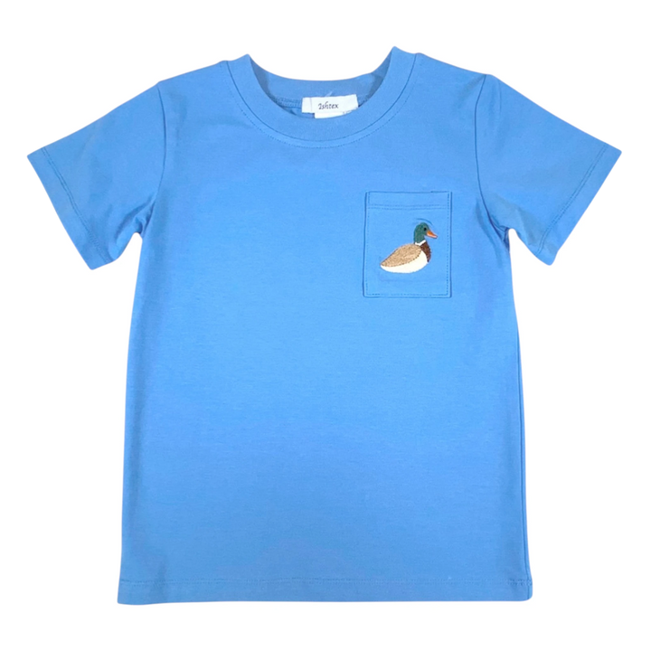 That Store blue cotton boys t-shirt with a mallard duck embroidered on the chest pocket