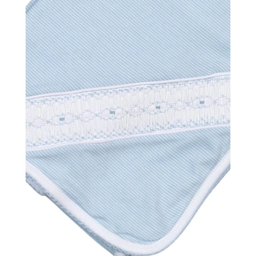 That Store baby receiving blanket in blue stripes with white hand smocking detail made of soft Pima cotton