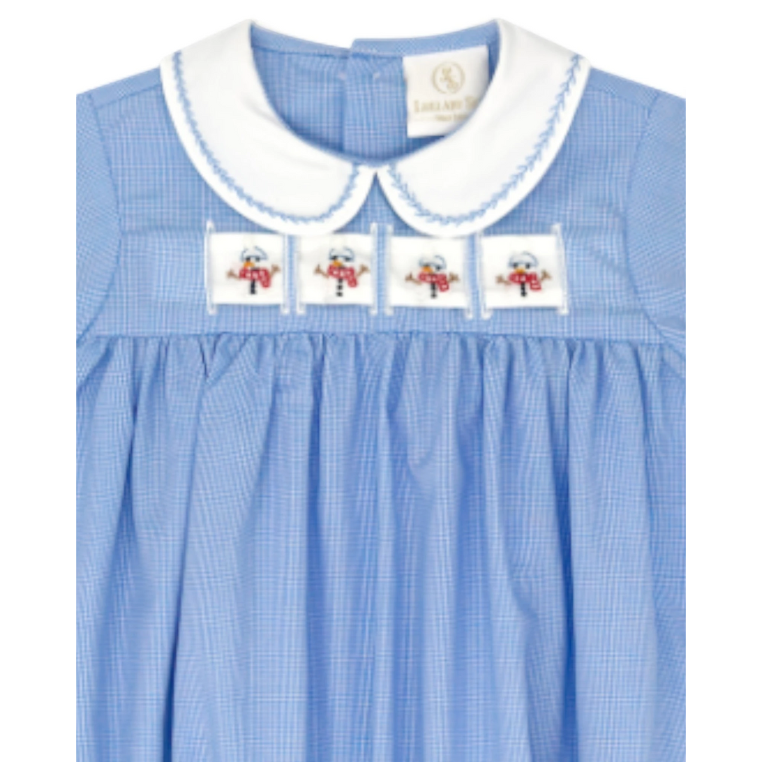 That Store boys bubble in river royal mini gingham with a white peter pan collar and snowman ribbon detail