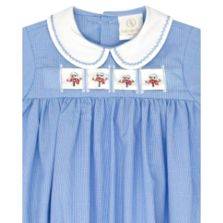 That Store boys bubble in river royal mini gingham with a white peter pan collar and snowman ribbon detail
