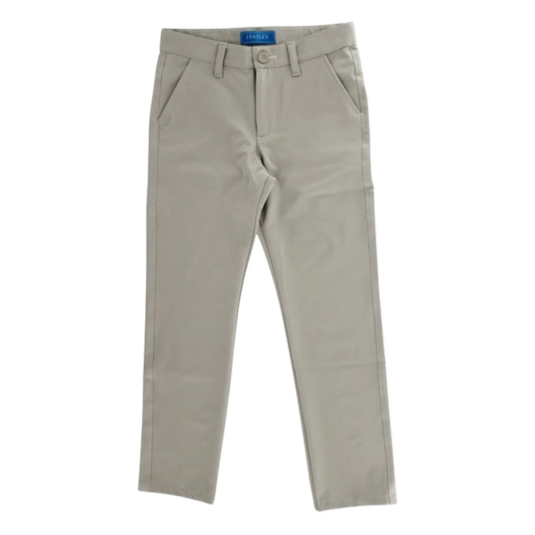 That Store boys khaki performance club pants in a durable polyester blend with a sleek tailored silhouette.
