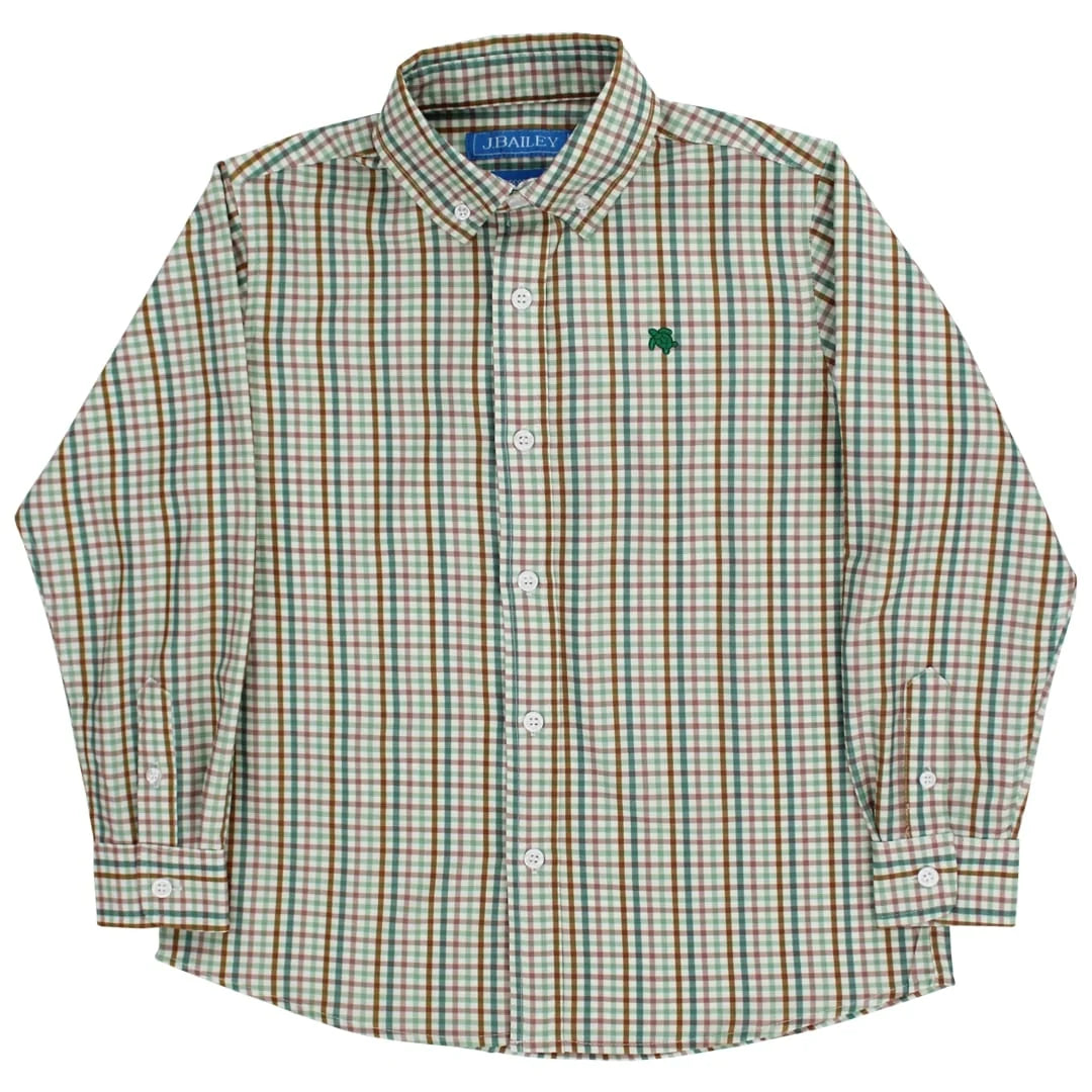 That Store J. Bailey boys long-sleeve button-down shirt in acorn plaid with lightweight stretch fabric