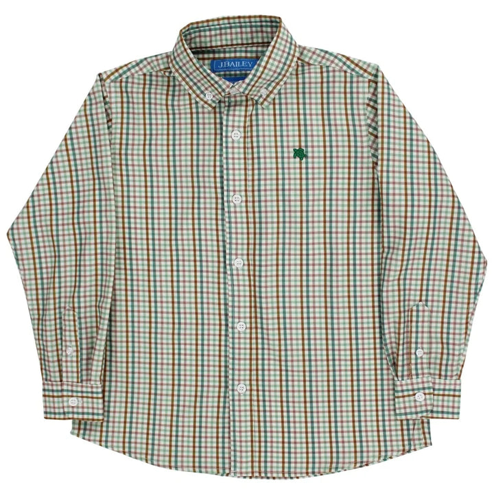 That Store J. Bailey boys long-sleeve button-down shirt in acorn plaid with lightweight stretch fabric
