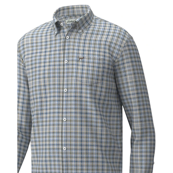 That Store Youth Hadley Luxe boys button down shirt in a grey and blue plaid viscose blend with a chest pocket
