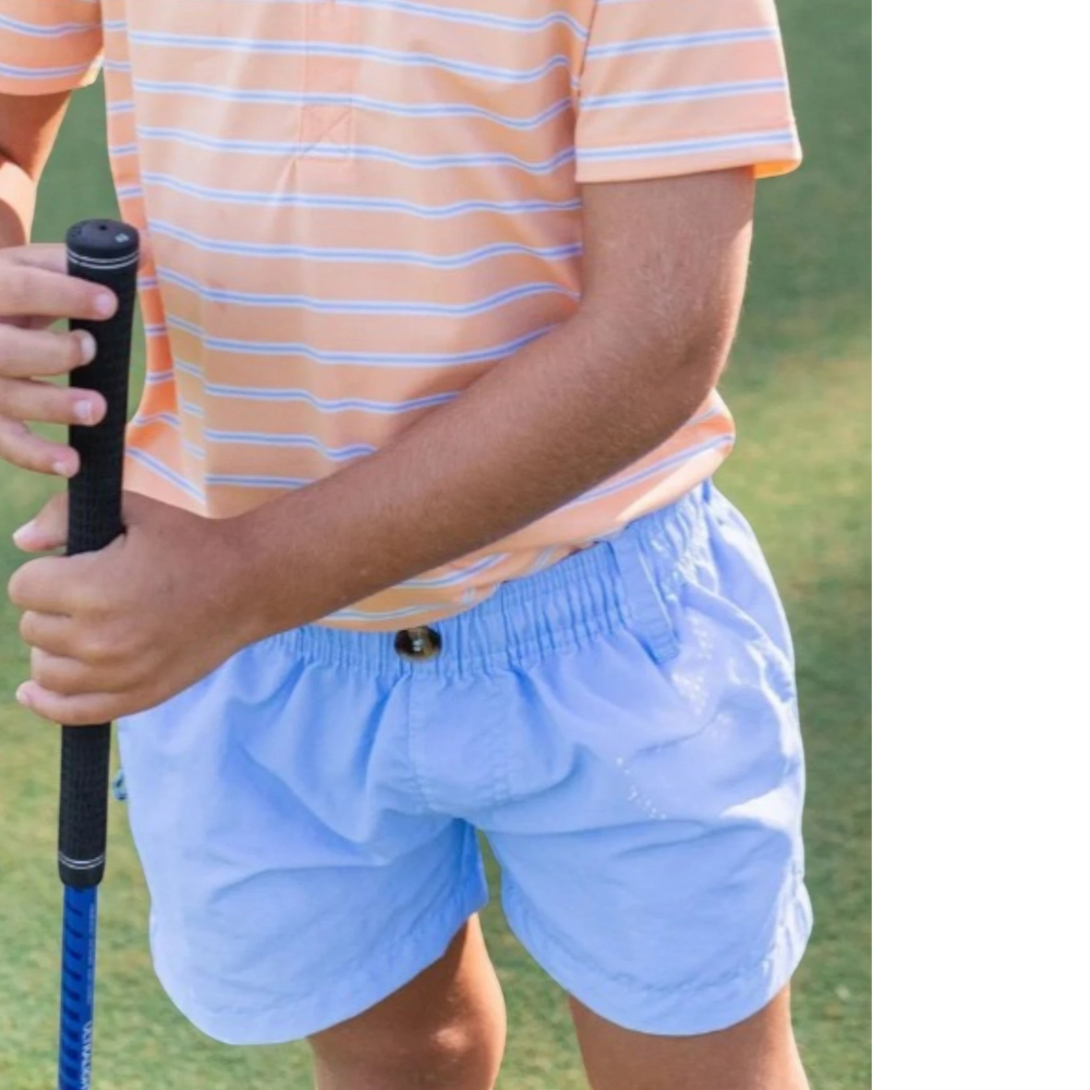 That Store boys' Outrigger performance shorts in windsurfer blue, featuring durable ripstop fabric and elastic waist.