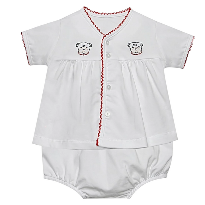 That Store Bulldawg embroidered white cotton diaper set with red trim for infants