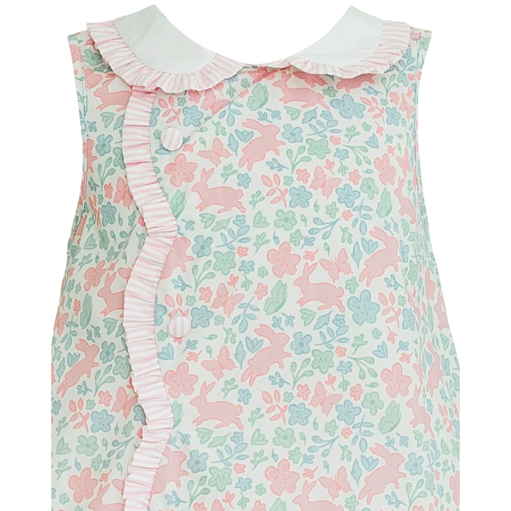 That Store Claire Bunny floral print dress with a white ruffled collar and scalloped edge detail for little girls.