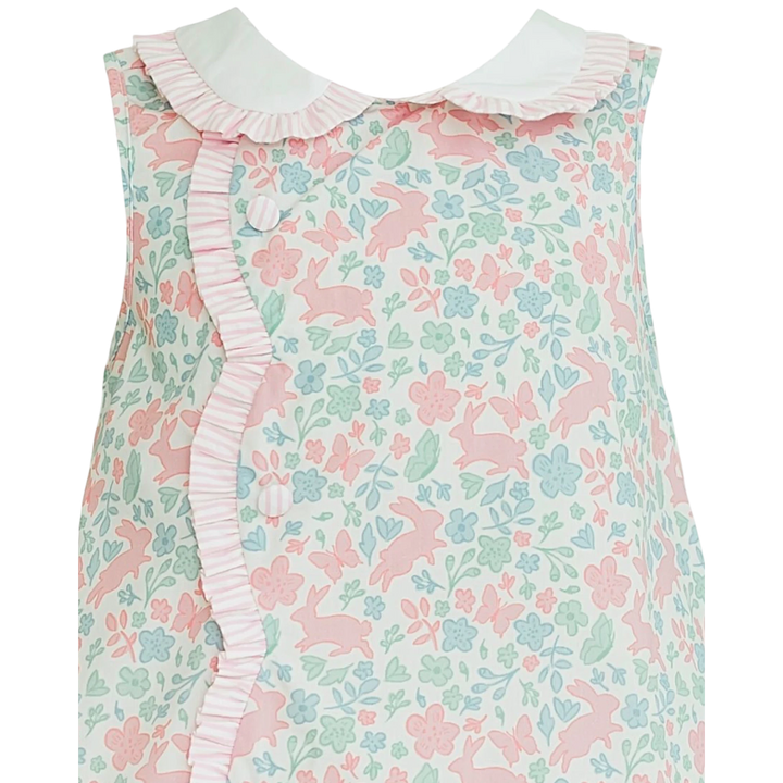 That Store Claire Bunny floral print dress with a white ruffled collar and scalloped edge detail for little girls.