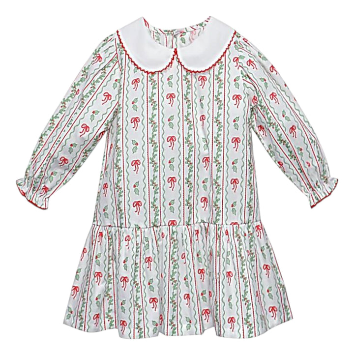 That Store girls Carrington dress in white cotton with a red bows and berries print and a white Peter Pan collar.