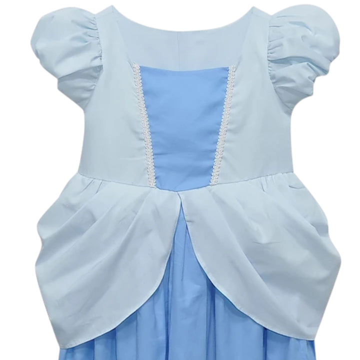 That Store Cinderella blue dress-up dress for girls with puff sleeves, lace trim, and a full skirt for pretend play.