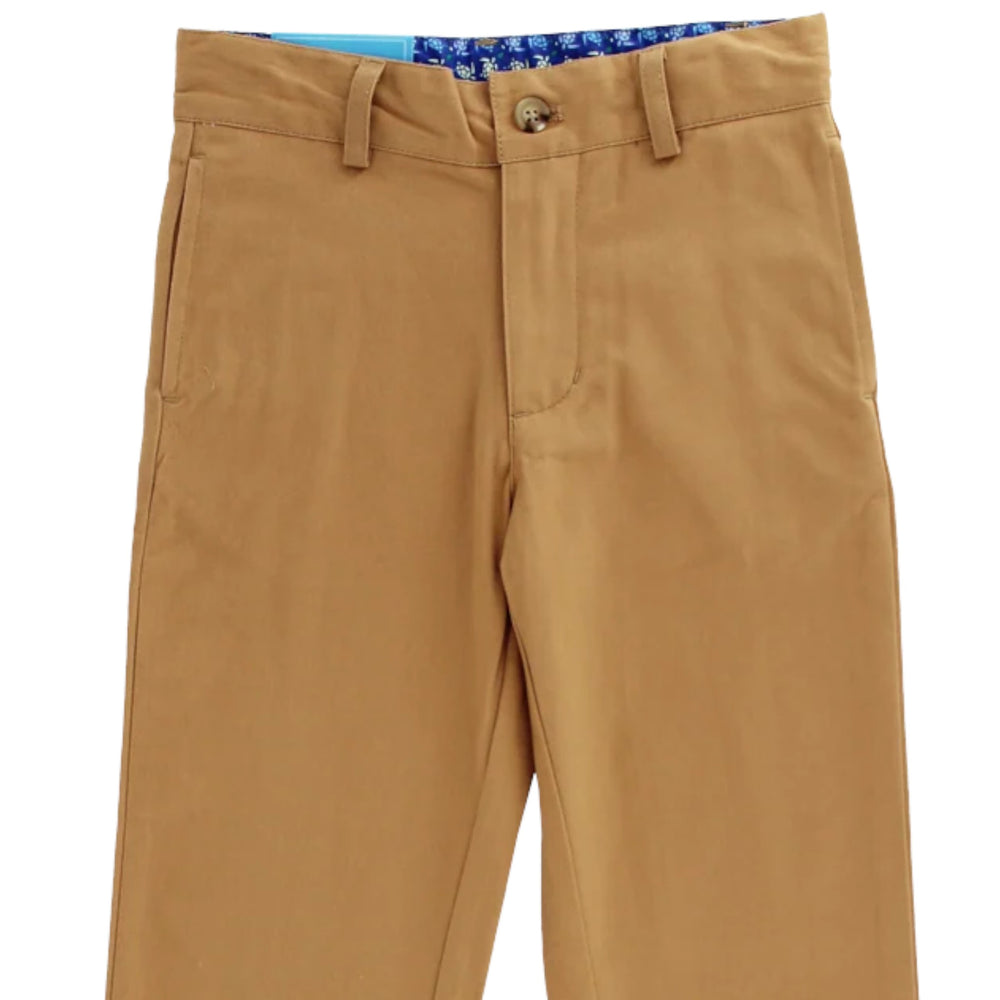 That Store Champ Pant in cinnamon twill featuring a relaxed fit, belt loops, and a patterned inner waistband.