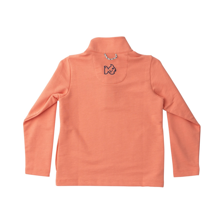 That Store crabapple pink French terry pullover with stand-up collar and PRODOH fish logo embroidery on back
