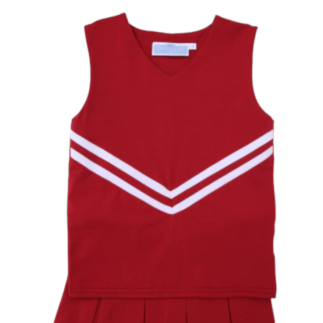 That Store crimson cheerleading uniform vest with white chevron stripes for children