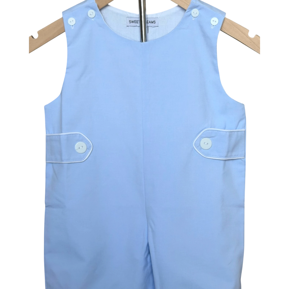 That Store Eric blue boys jon jon in cotton blend with button shoulder straps and side tab details
