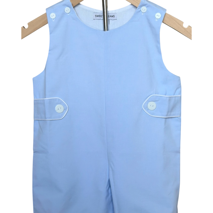 That Store Eric blue boys jon jon in cotton blend with button shoulder straps and side tab details