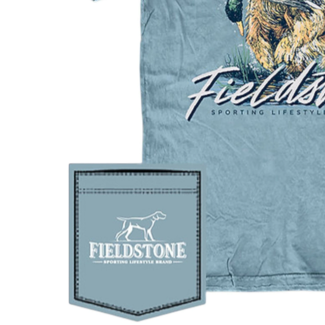 That Store Fieldstone youth saltwater blue ringspun cotton t-shirt with retriever dog graphic and chest pocket