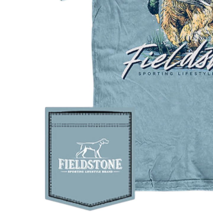 That Store Fieldstone youth saltwater blue ringspun cotton t-shirt with retriever dog graphic and chest pocket