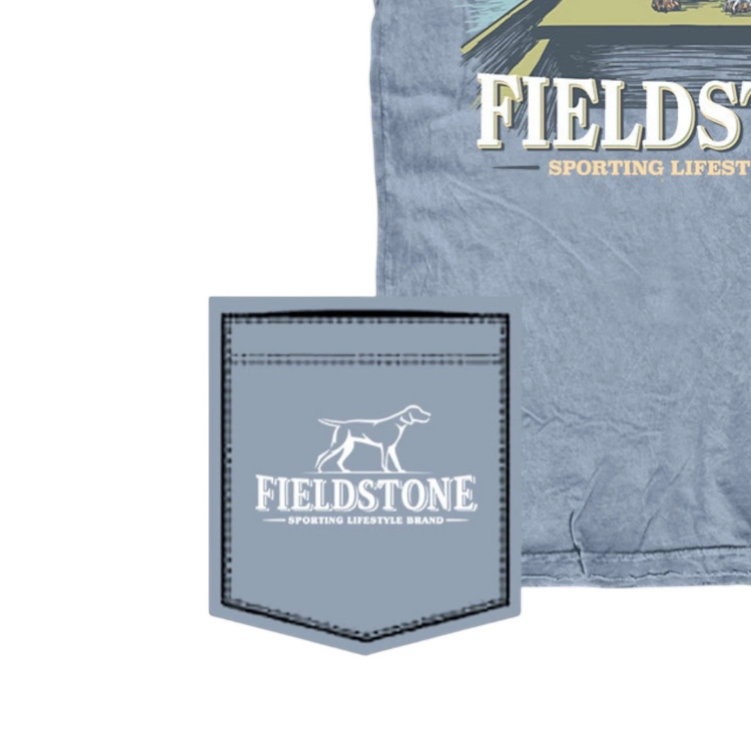 That Store Fieldstone anchor slate youth t-shirt with a front pocket logo and a graphic print on the back
