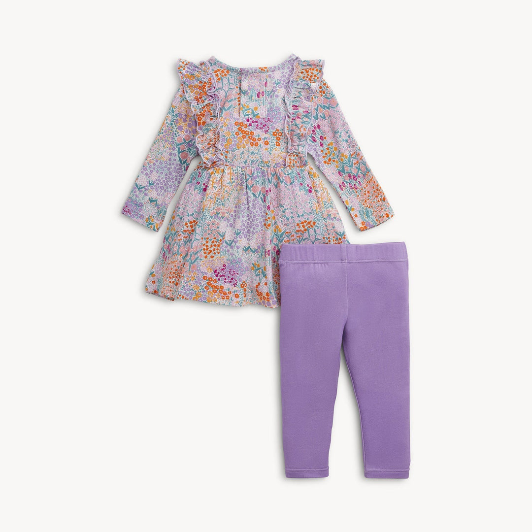 That Store Arabella floral print modal dress and solid purple leggings set with magnetic closures for easy dressing.