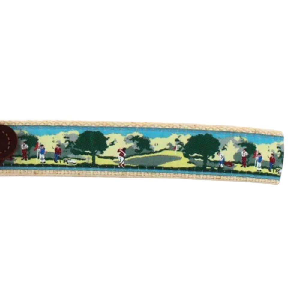 That Store Golf Scene Belt featuring a colourful embroidered golf course landscape pattern on a durable fabric strap