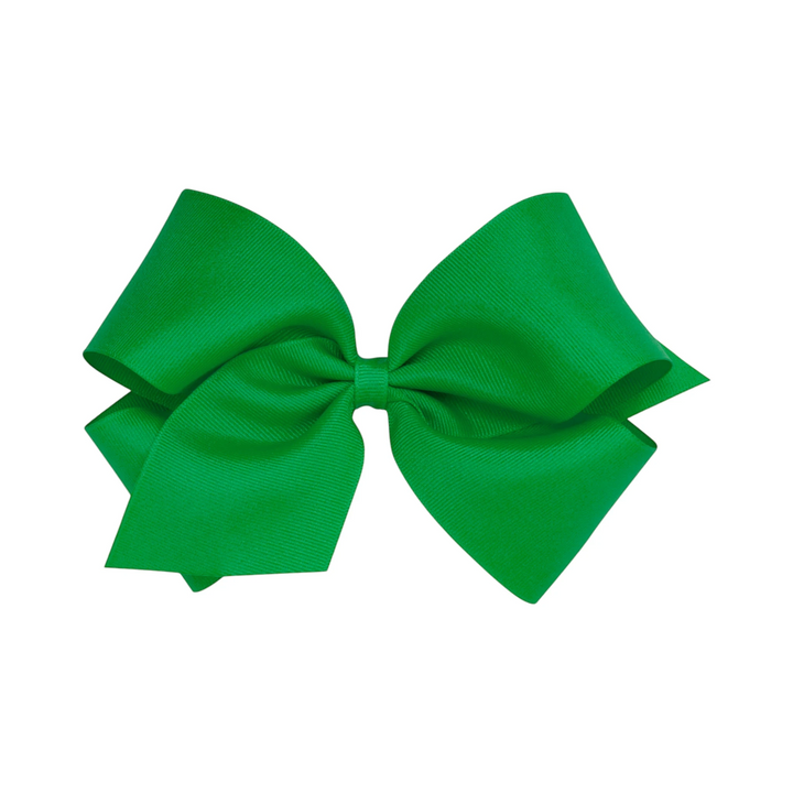 That Store green grosgrain King hair bow with a no-slip alligator clip for toddlers and girls.