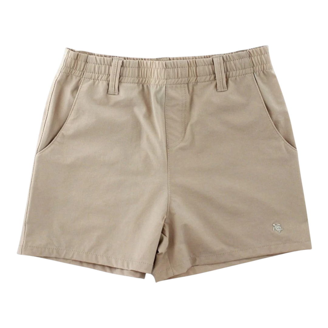 That Store khaki performance boys shorts with an elastic waistband and quick-drying fabric for active play.