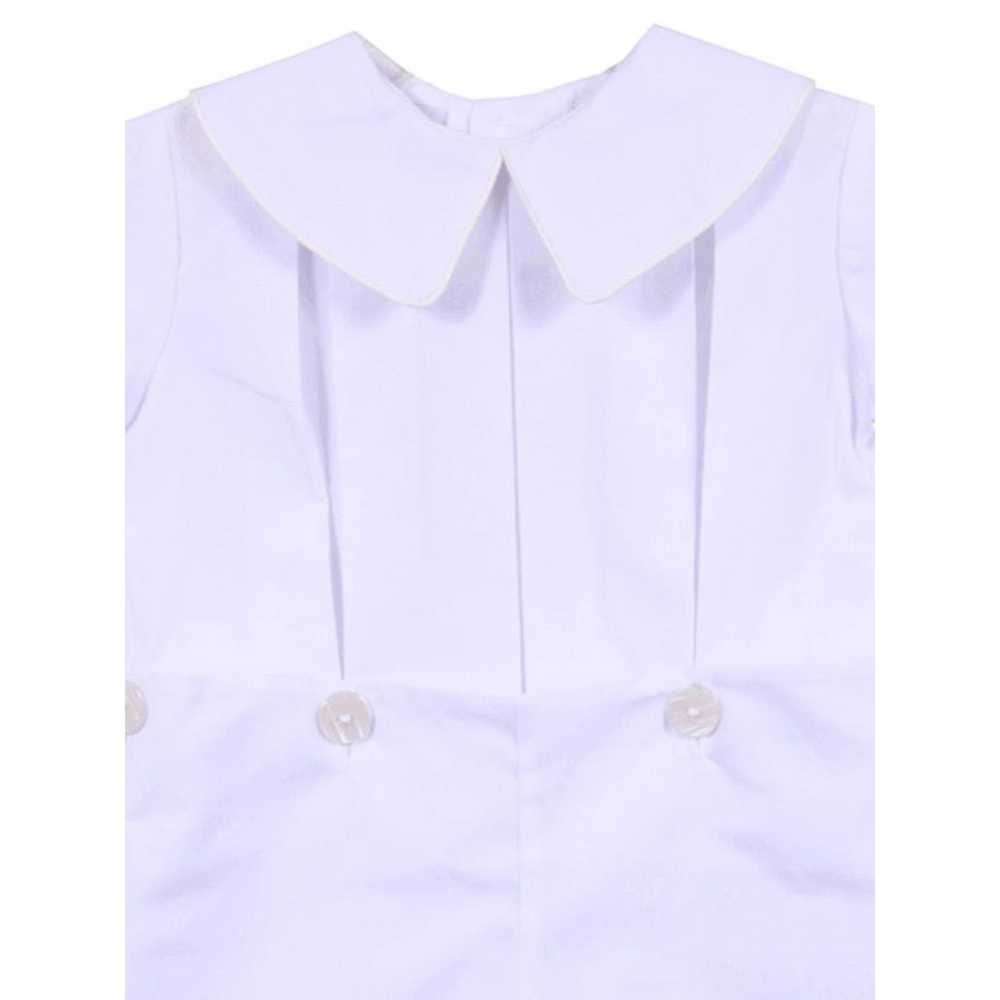 That Store LaJenns white button-on short set for boys with an ecru piped peter pan collar for special occasions.
