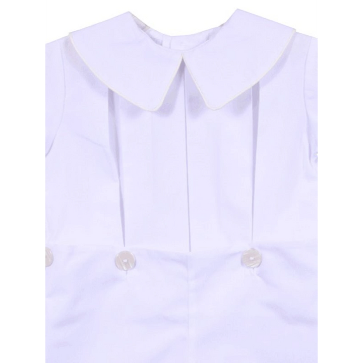 That Store LaJenns white button-on short set for boys with an ecru piped peter pan collar for special occasions.