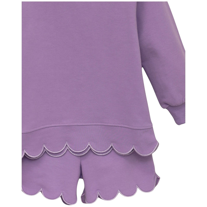 That Store lavender girls two-piece set with delicate scalloped edges on the top and shorts in cotton blend fabric